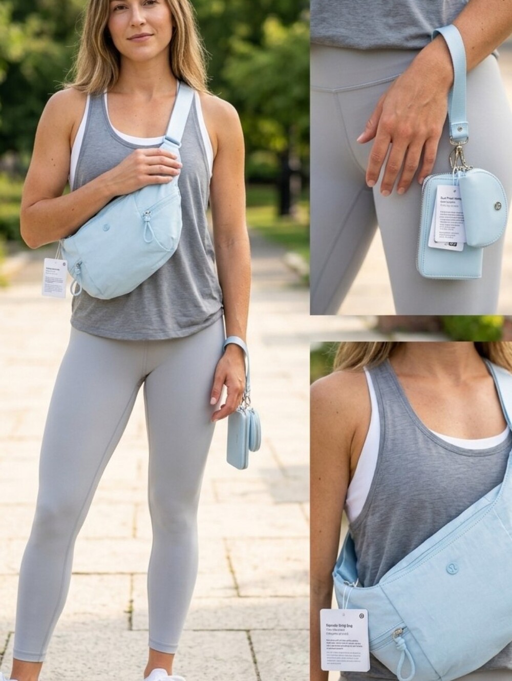 Lululemon Foam Cloud blue Slouchy Sling crossbody bag & Wallet Dual Wristlet Set